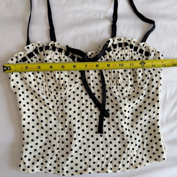 Reformation "Andrea" Eclipse Polka Dot Sweetheart Tie Cami Spaghetti Strap Top - Picture 13 of 14